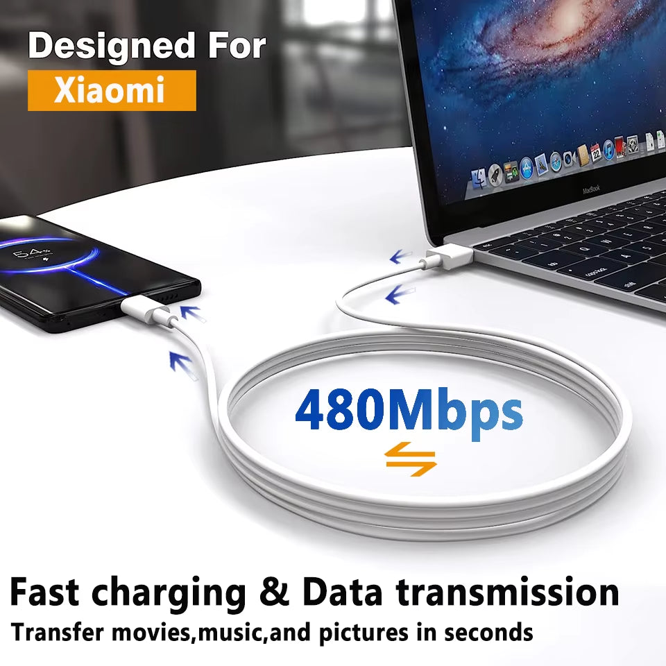 Original Usb Type C Cable 120W 100W 90W 67W Turbo Fast Charger Mi 17 15 14 13 12 T Pro 11 Ultra Poco F8 X8 X7 Redmi Note