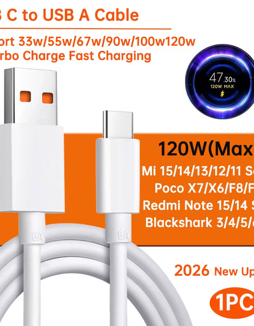 Load image into Gallery viewer, Original Usb Type C Cable 120W 100W 90W 67W Turbo Fast Charger Mi 17 15 14 13 12 T Pro 11 Ultra Poco F8 X8 X7 Redmi Note
