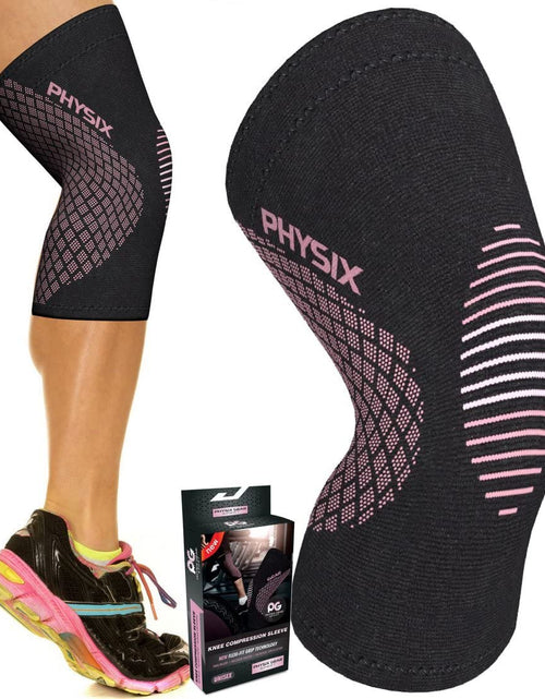 Load image into Gallery viewer, Physix Gear Knee Compression Sleeve for Men &amp; Women - Best Compression Knee Brace for Walking, Running, Gym, Basketball, Weightlifting,Workout, Sports - Knee Sleeves Support Compression &amp; Stability
