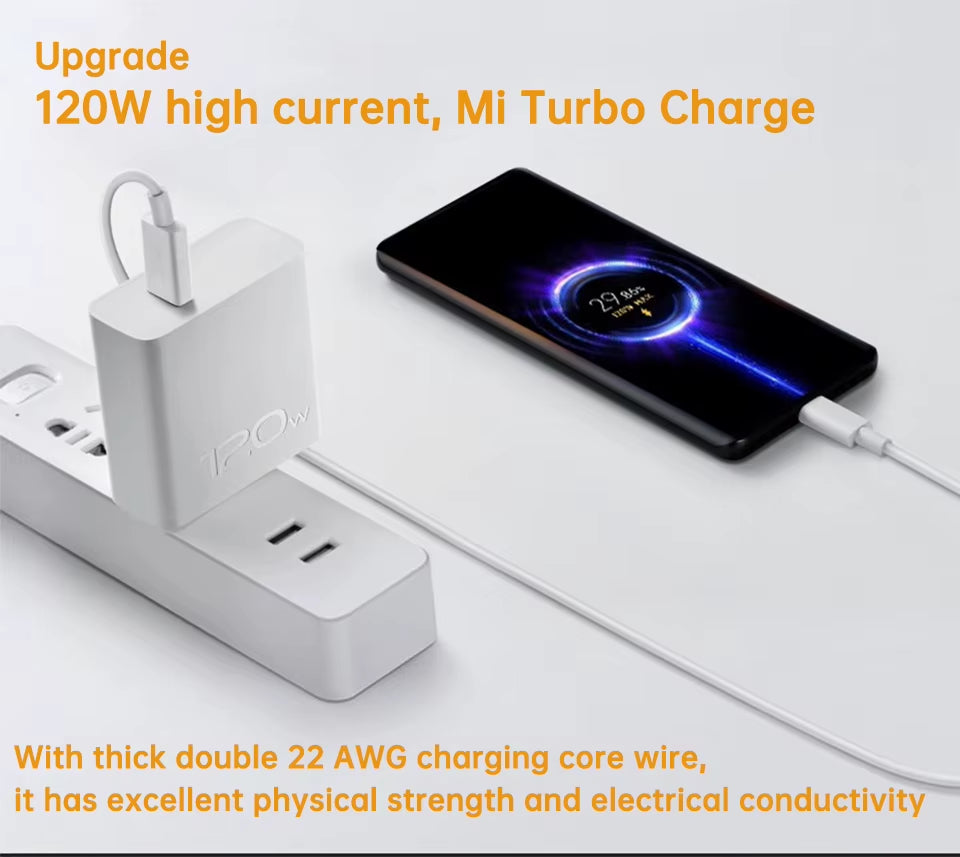 Original Usb Type C Cable 120W 100W 90W 67W Turbo Fast Charger Mi 17 15 14 13 12 T Pro 11 Ultra Poco F8 X8 X7 Redmi Note