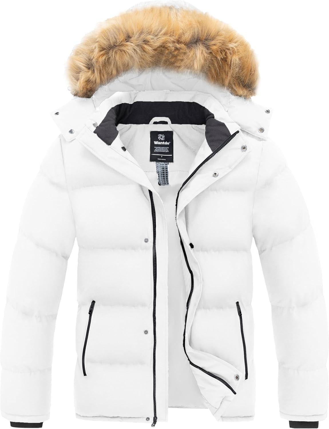 Men'S Puffer Jacket Cotton Coat with Removable Hood Black Small